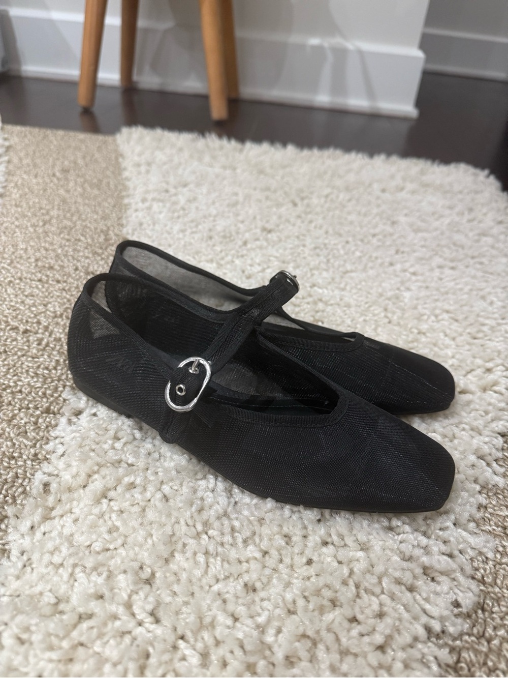 Zara Classic Black Mesh Mary Jane Flats